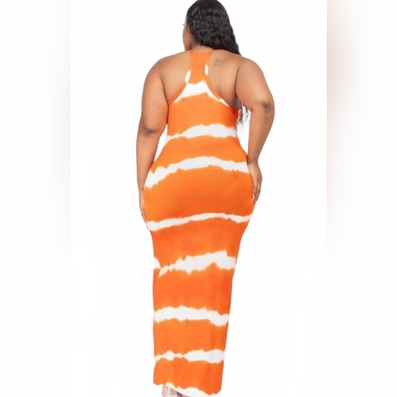 Striped Tie-Dye Printed Racerback Maxi Dress Plus Size - Picture 2 of 13